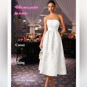 Strapless Corset Dress,Jacquard  Midi Dresses